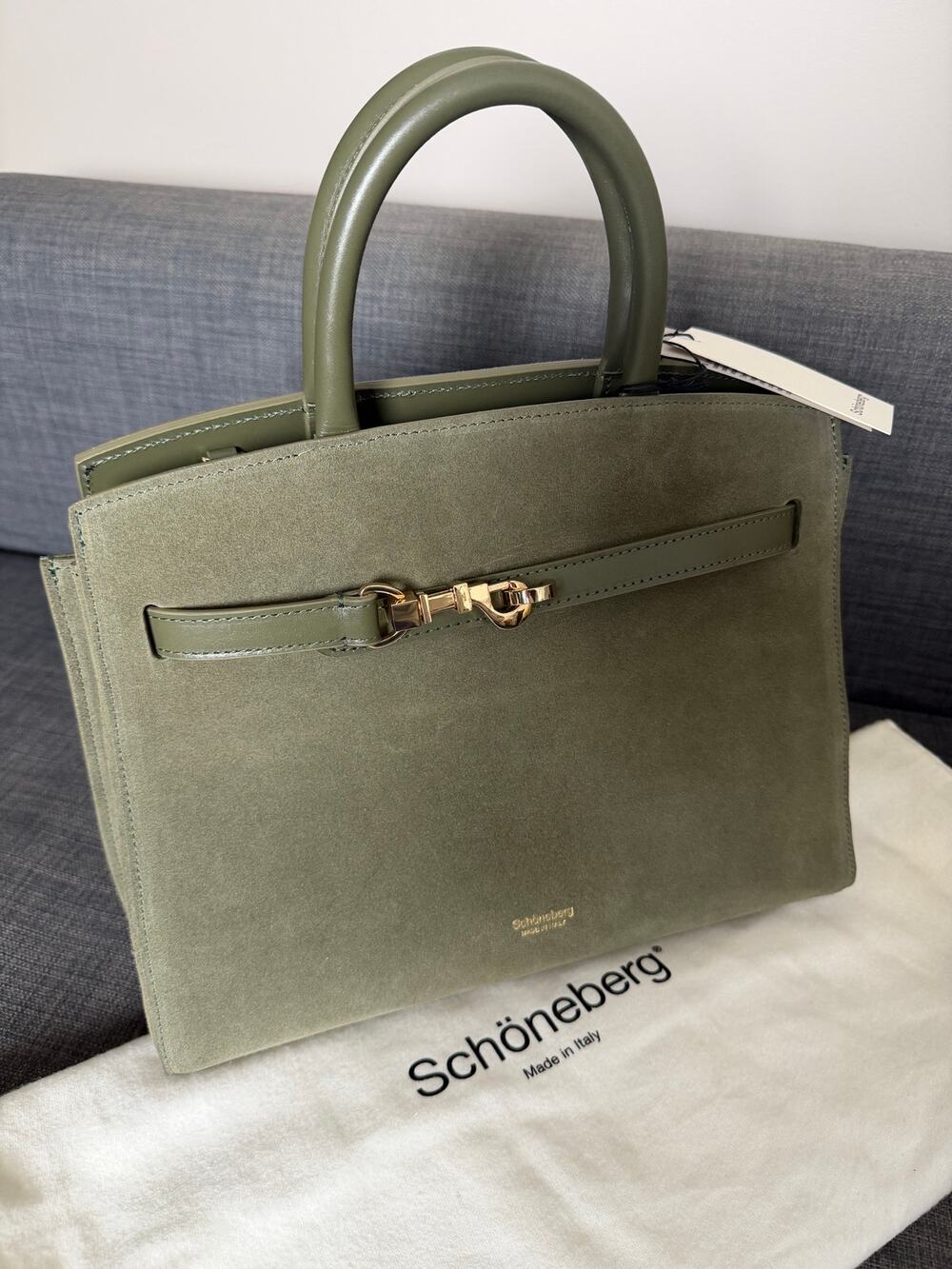 NWT Schoneberg Italy Olive Green Suede Leather Satchel Handbag Crossbody